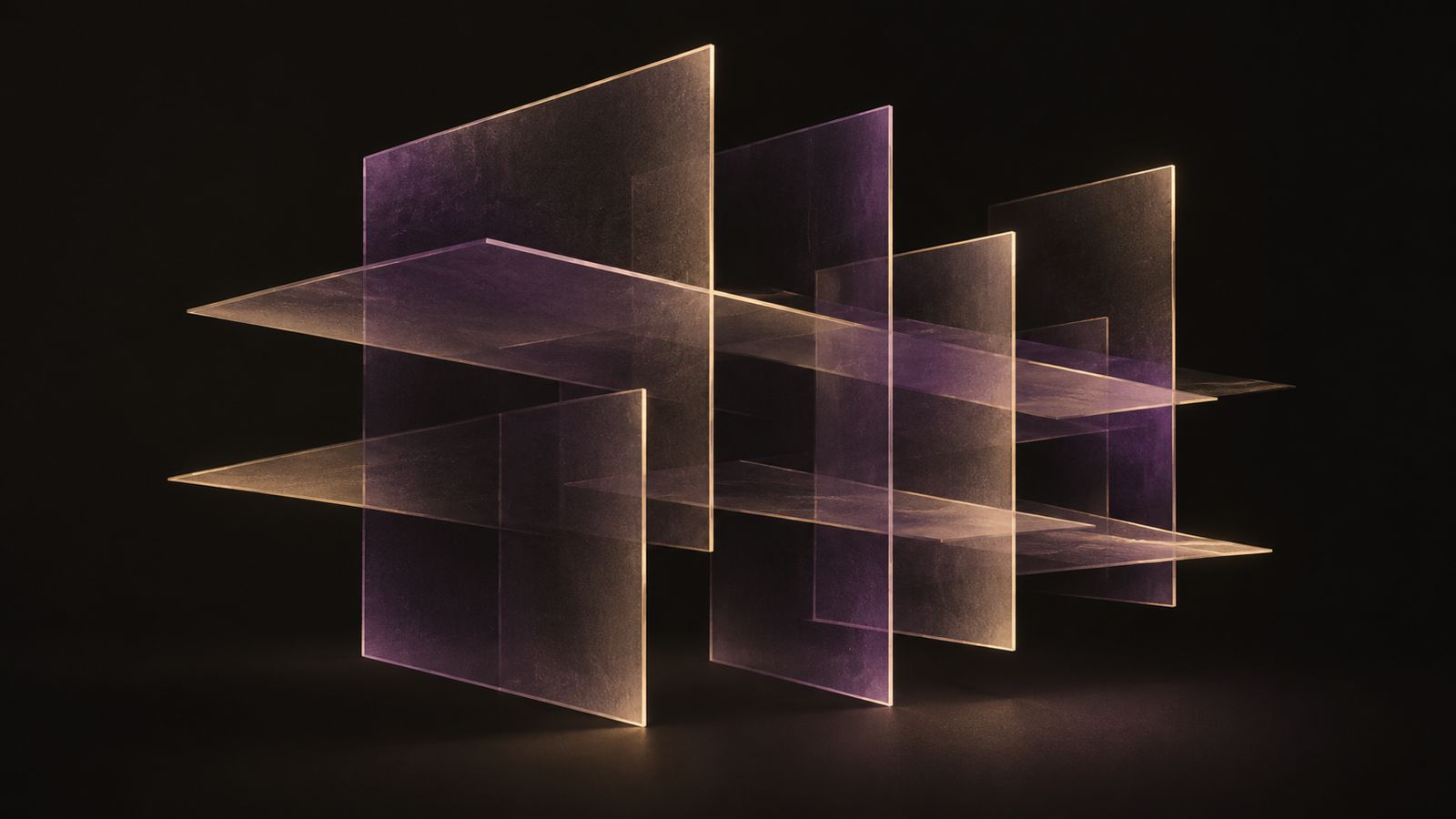 Abstract illustration: intersecting translucent planes forming an ordered framework